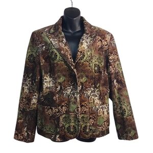 Vintage Koret Blazer Jacket Women's Brown Green Corduroy Blazer Jacket Sz L